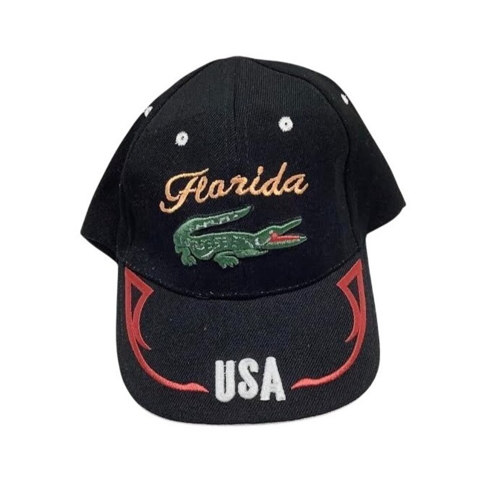 Florida Alligator Embroidered Hat USA Bill Snapback Cap Black
